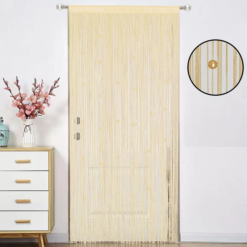 HSYLYM Beaded Curtain Beads Door String Curtains Ideal for Living Room Decor Wall Hanging Fringe Doorway Divider Bedroom Backdrop Hippie Window Closet Privacy Rod Pocket Dense (100x200cm,Champagne) - Image 2